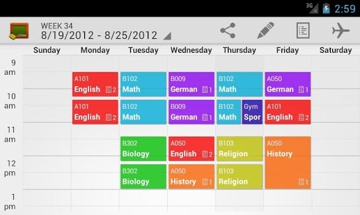 My class schedule: Timetable