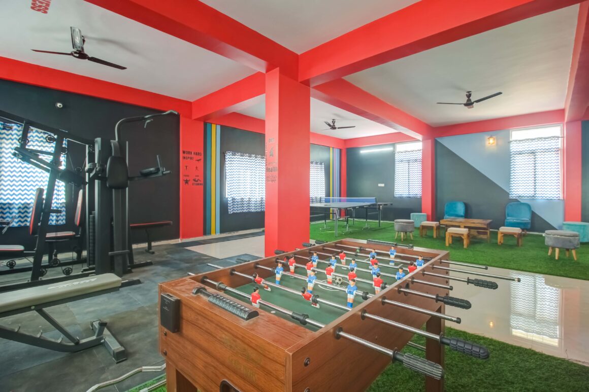 Game room and Gym. Coliving Spaces in Hyderabad 