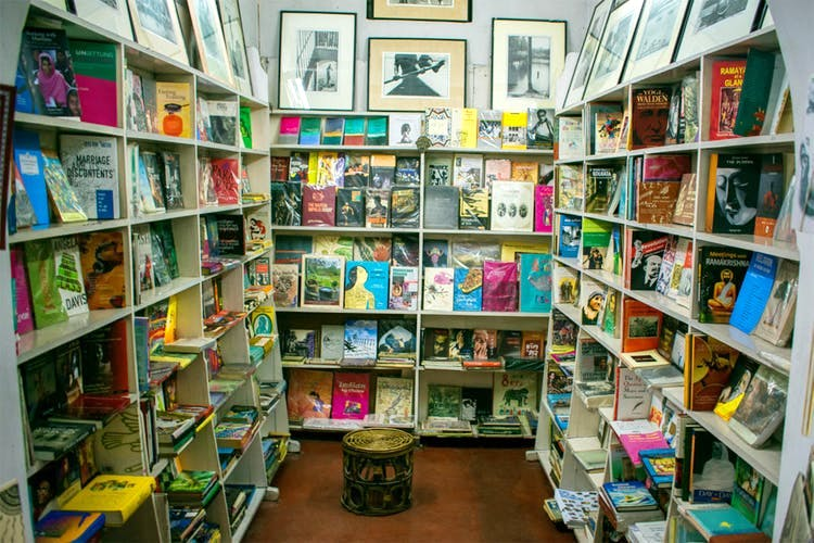 Books in shevles in Earthcare book store in kolkata