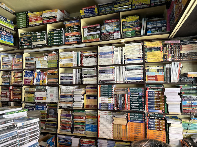 Books in shelves in Mehta Book House. Mart book store in Jaipur